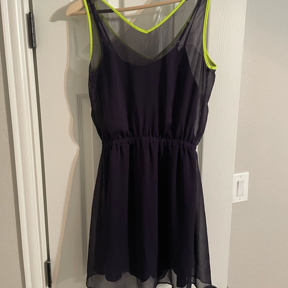Express Navy sheer dress. Lime green. Silk slip dress - Picture 5 of 5
